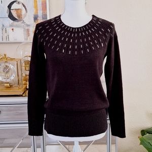 NWT Apt. 9 Embellished Yoke Black Crewneck Sweater Size S M